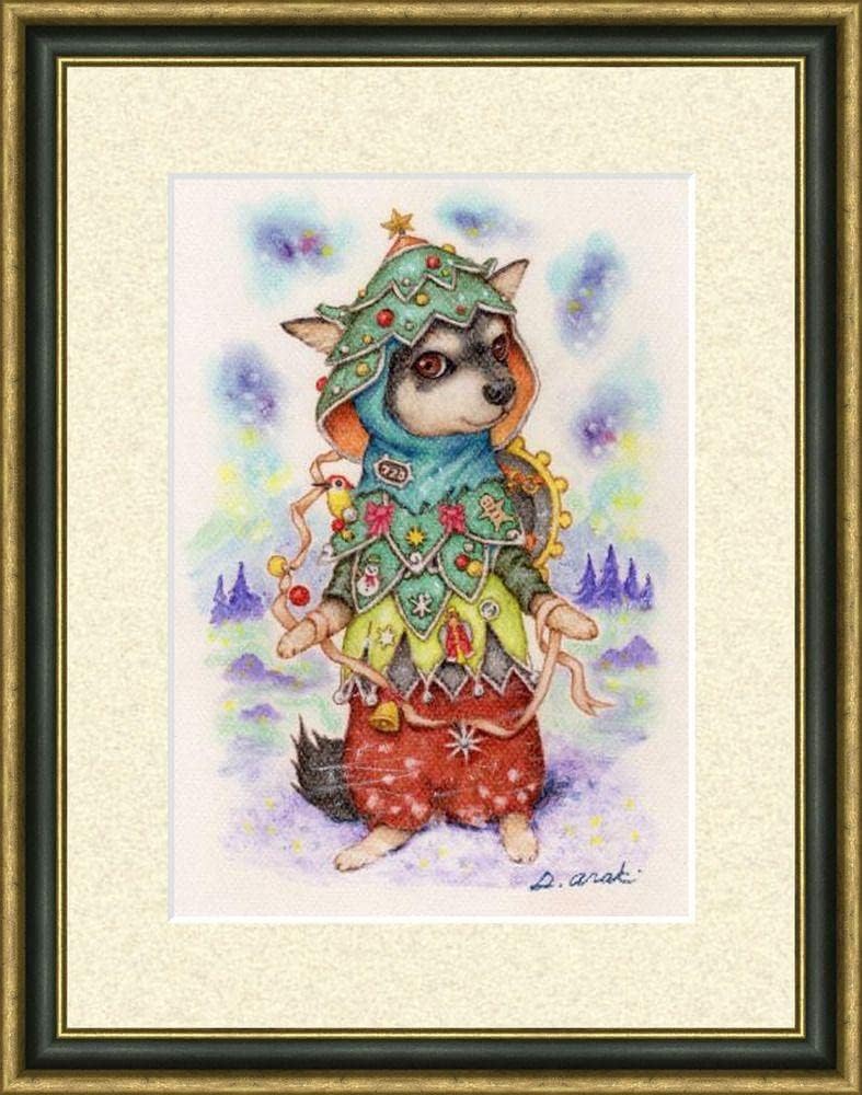 原画 クリスマスの鎧 （犬 絵画 パステル画 チワワ） チワワ - 絵画の